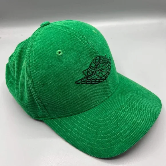 Air Jordan Wings Hat Men Green Corduroy Jumpman Strap Back Cap